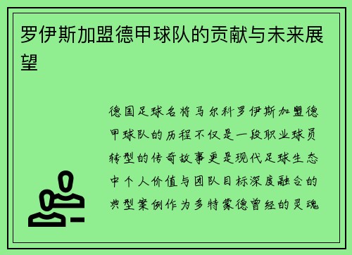 罗伊斯加盟德甲球队的贡献与未来展望